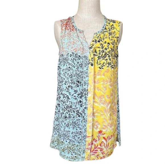 CAbi Medium Golden Glow Split Floral Sleeveless Shirt Tank Vibrant Long Length - Picture 2 of 11